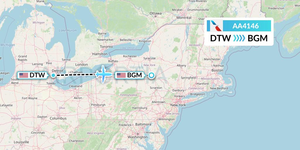 AA4146 American Airlines Flight Map: Detroit to Binghamton