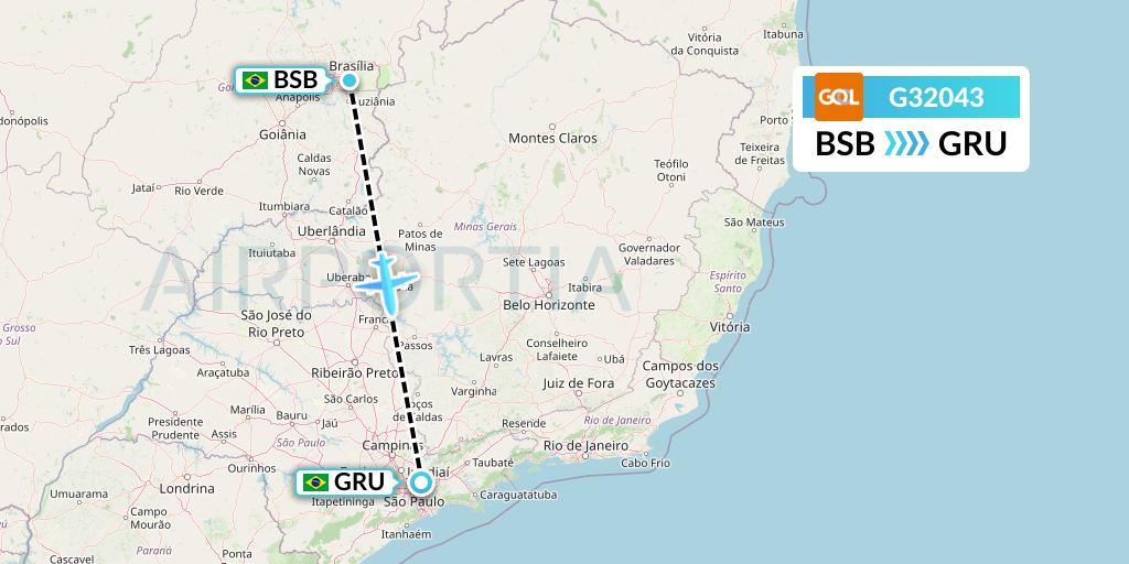G32043 GOL Transportes Aeros Flight Map: Brasilia to Sao Paulo