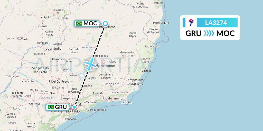 LA3274 LAN Airlines Flight Map: Sao Paulo to Montes Claros