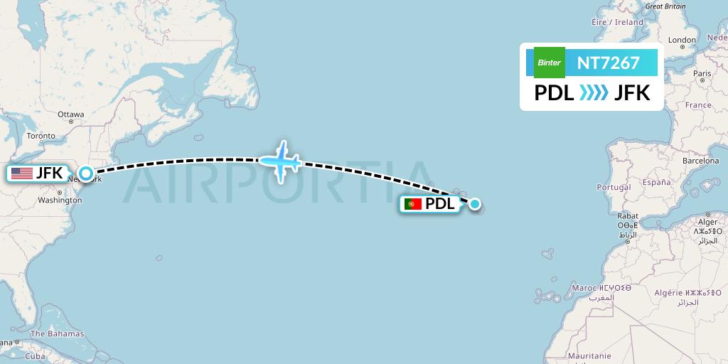 NT7267 Binter Canarias Flight Map: Ponta Delgada to New York