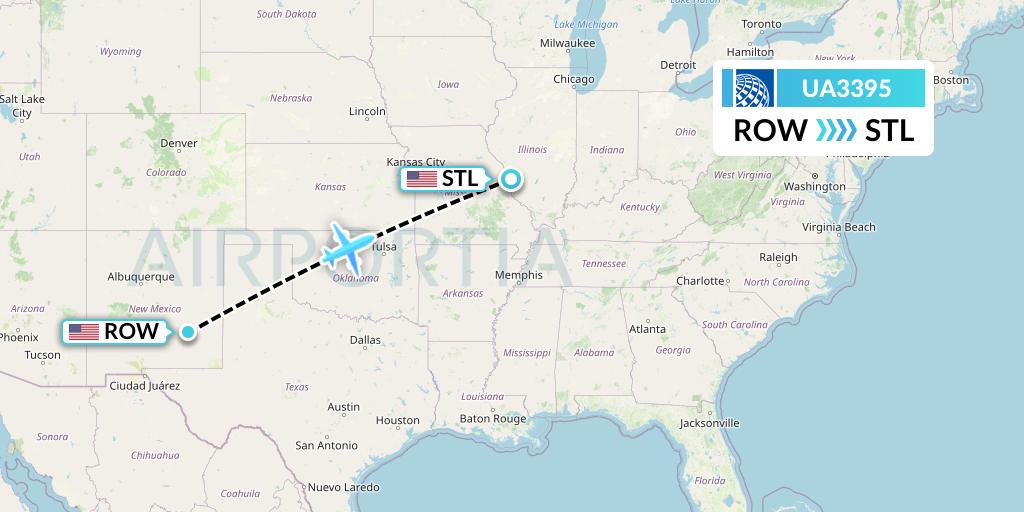 UA3395 United Airlines Flight Map: Roswell to St. Louis