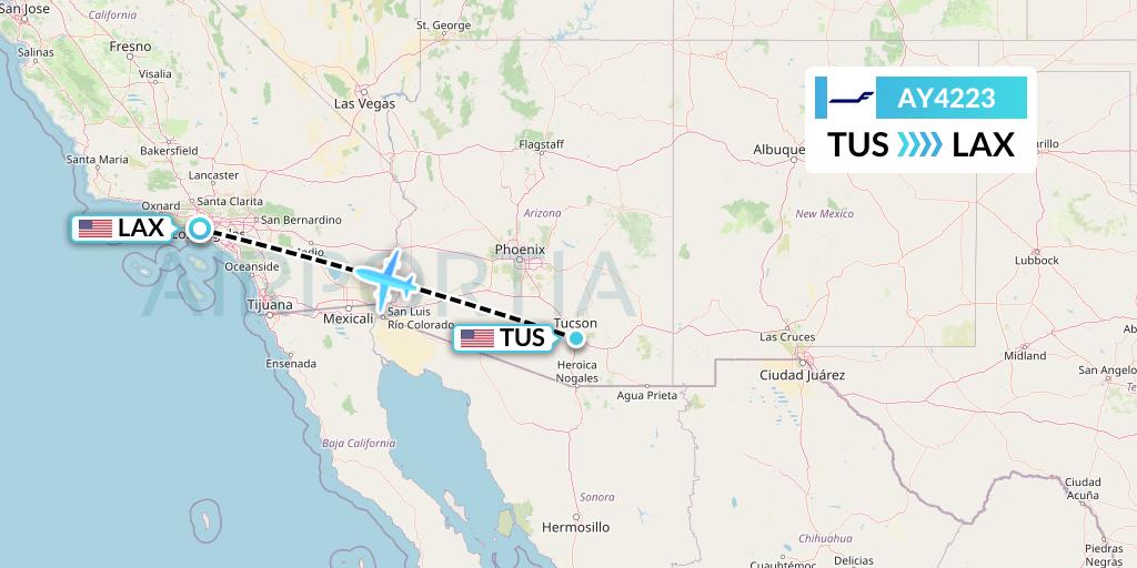 AY4223 Finnair Flight Map: Tucson to Los Angeles