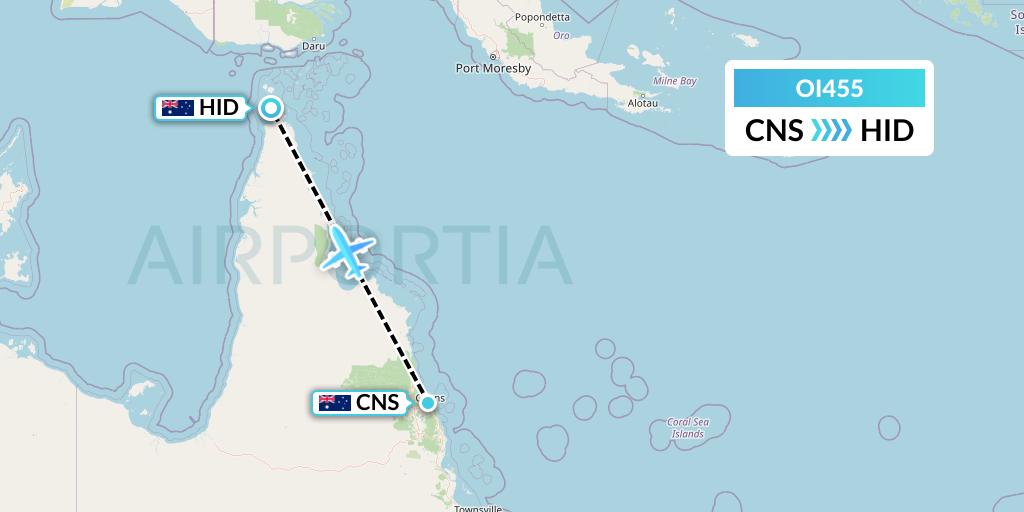 OI455 Hinterland Aviation Flight Map: Cairns to Horn Island