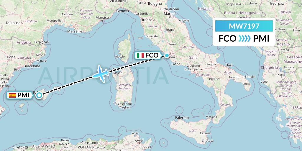 MW7197 Mokulele Flight Service Flight Map: Rome to Palma de Mallorca