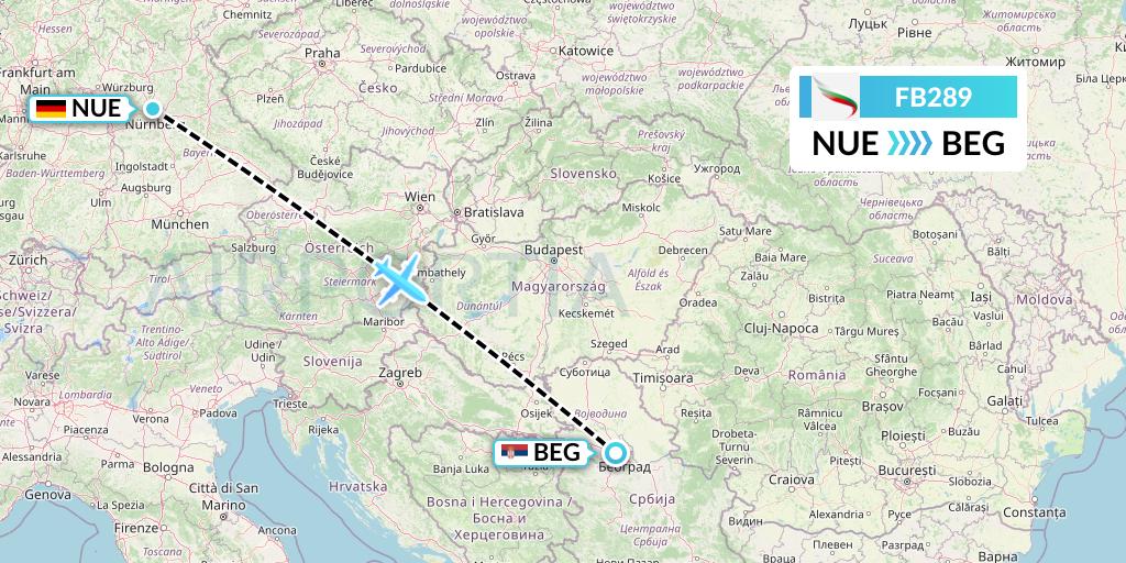 FB289 Bulgaria Air Flight Map: Nurnberg to Belgrade