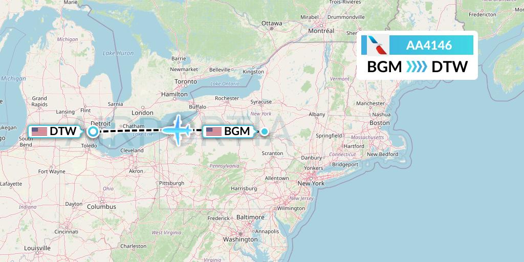 AA4146 American Airlines Flight Map: Binghamton to Detroit