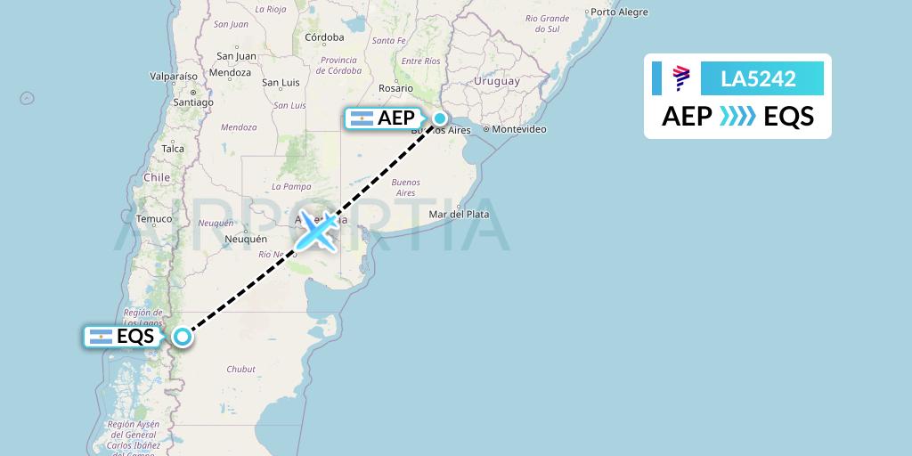 LA5242 LAN Airlines Flight Map: Buenos Aires to Esquel