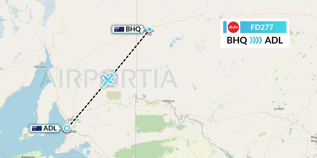 FD277 Thai AirAsia Flight Map: Broken Hill to Adelaide