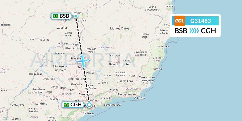 G31483 GOL Transportes Aeros Flight Map: Brasilia to Sao Paulo