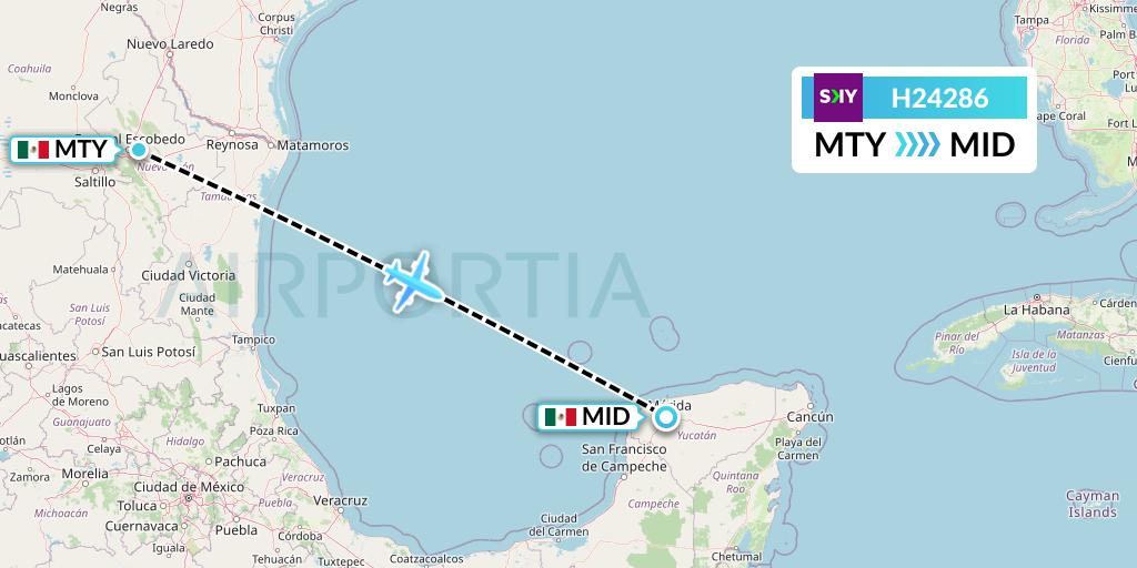 H24286 Sky Airline Flight Map: Monterrey to Merida