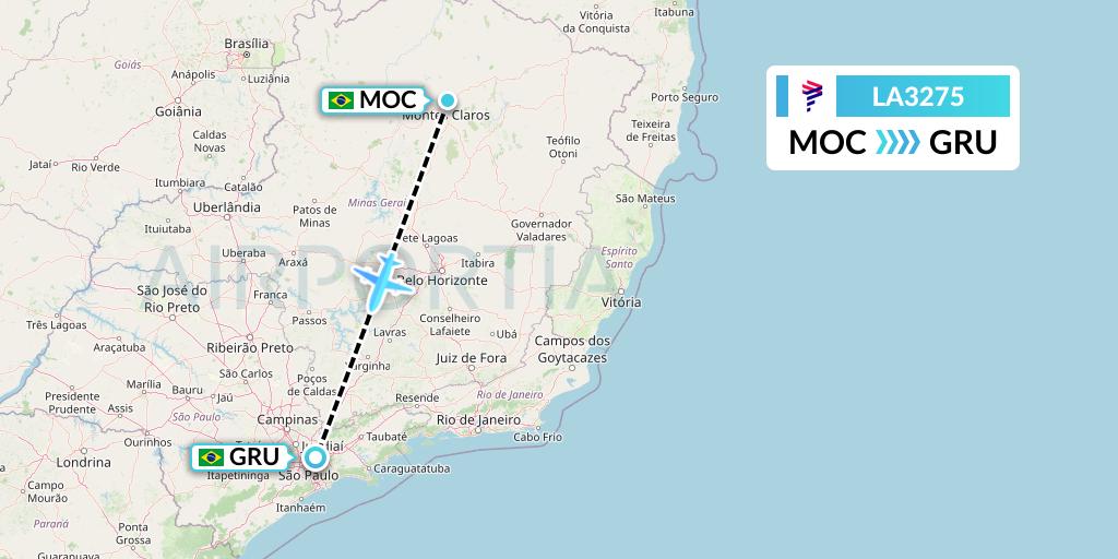 LA3275 LAN Airlines Flight Map: Montes Claros to Sao Paulo