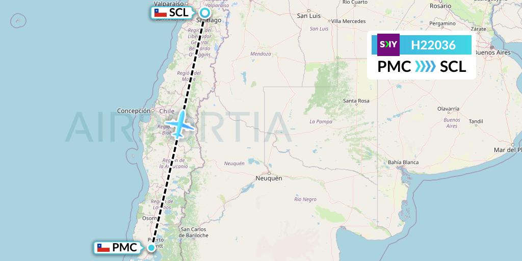 H22036 Sky Airline Flight Map: Puerto Montt to Santiago