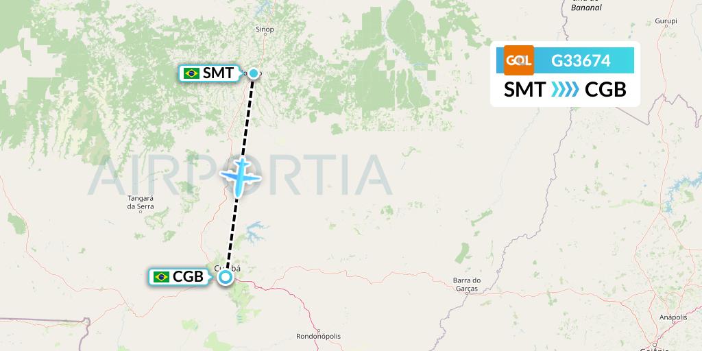 G33674 GOL Transportes Aeros Flight Map: Sorriso to Cuiaba