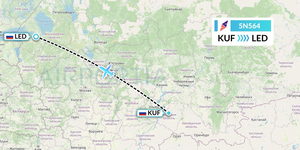 5N564 Nordavia Flight Map: Samara to St. Petersburg