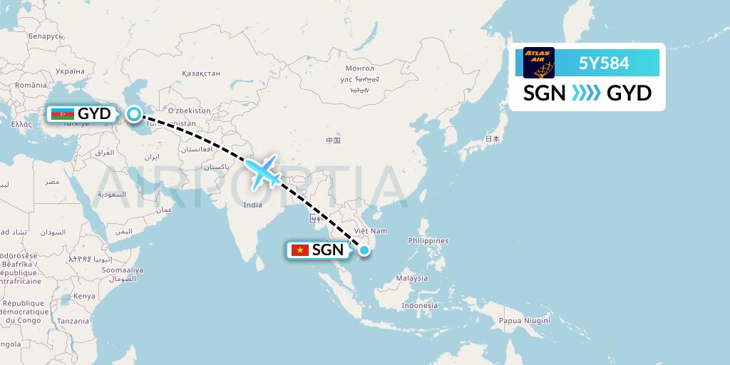 5Y584 Atlas Air Flight Map: Ho Chi Minh City to Baku