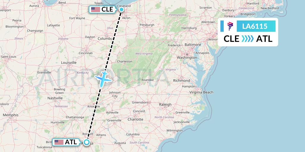 LA6115 LAN Airlines Flight Map: Cleveland to Atlanta