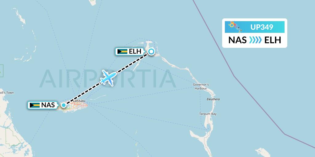 UP349 Bahamasair Flight Map: Nassau to North Eleuthera
