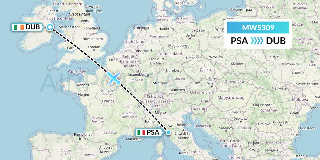 MW5309 Mokulele Flight Service Flight Map: Pisa to Dublin