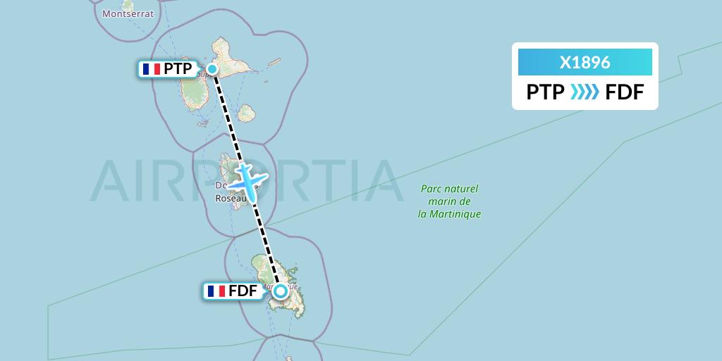 X1896 Nik Airways Flight Map: Pointe-a-Pitre to Fort-de-France