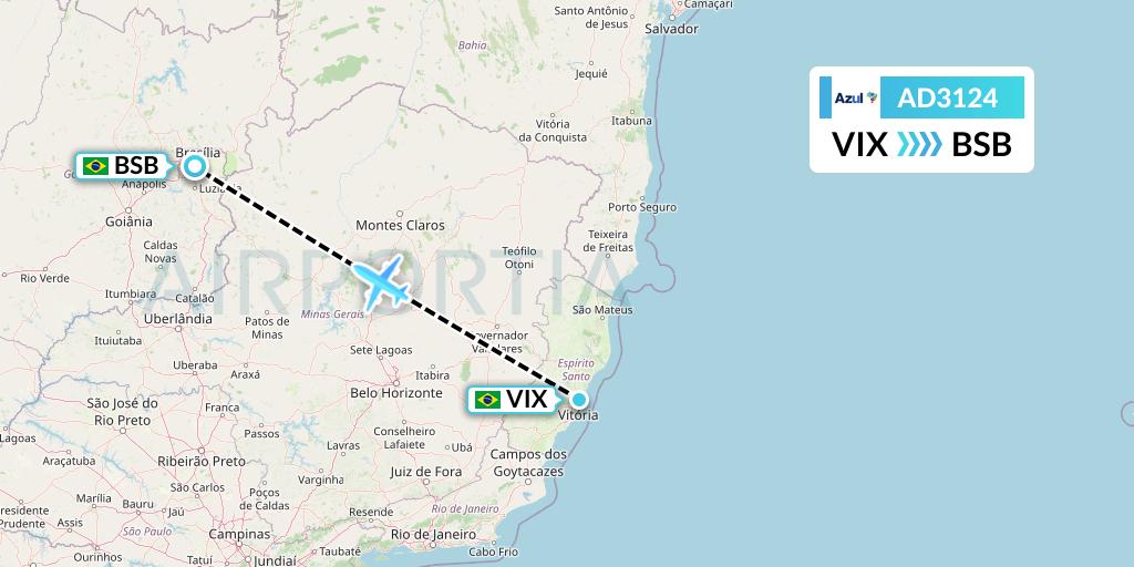 AD3124 Azul Brazilian Airlines Flight Map: Vitoria to Brasilia