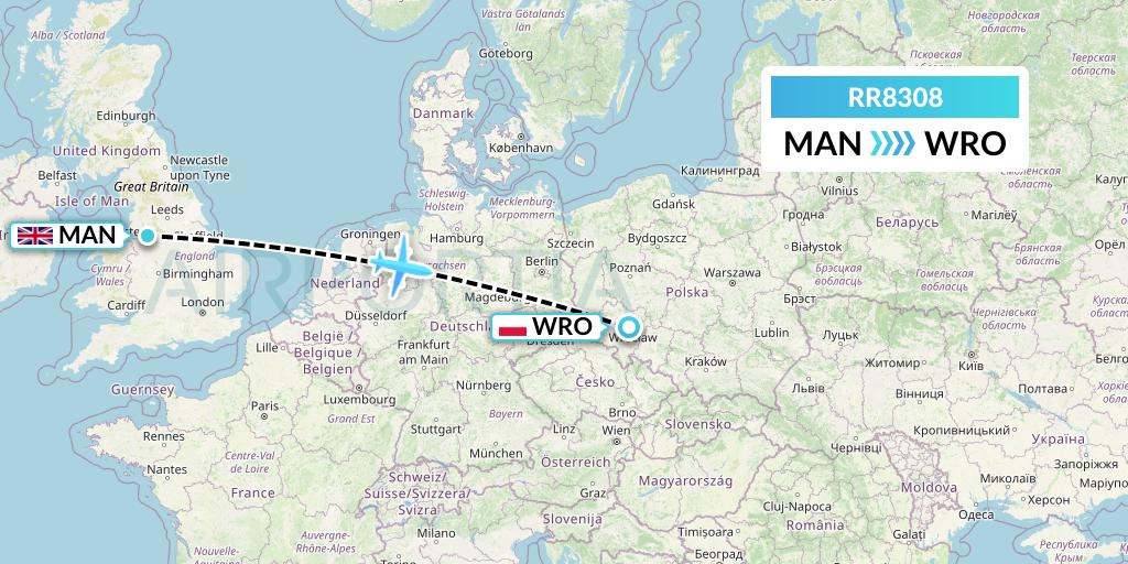 RR8308 Royal Air Force Flight Map: Manchester to Wroclaw