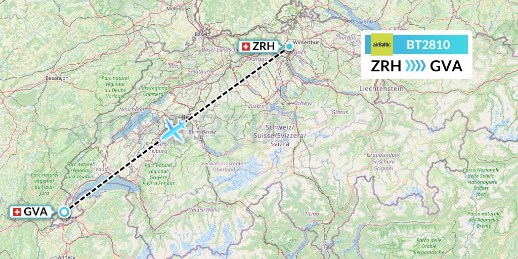 BT2810 Air Baltic Flight Map: Zurich to Geneva
