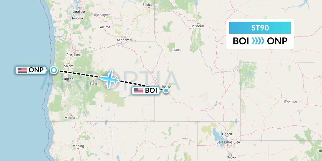 ST90 Air Thanlwin Flight Map: Boise to Newport