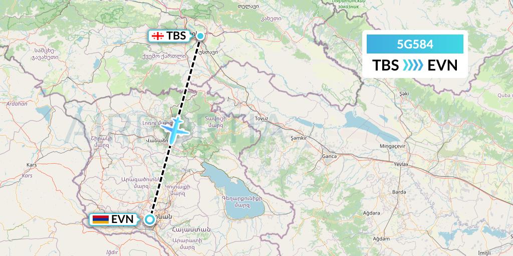 5G584 Shirak Avia Flight Map: Tbilisi to Yerevan