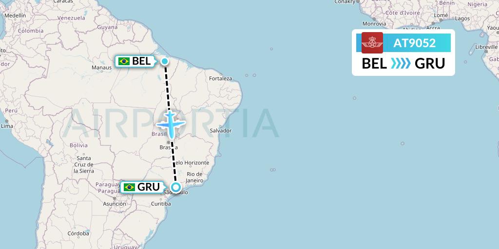 AT9052 Royal Air Maroc Flight Map: Belem to Sao Paulo