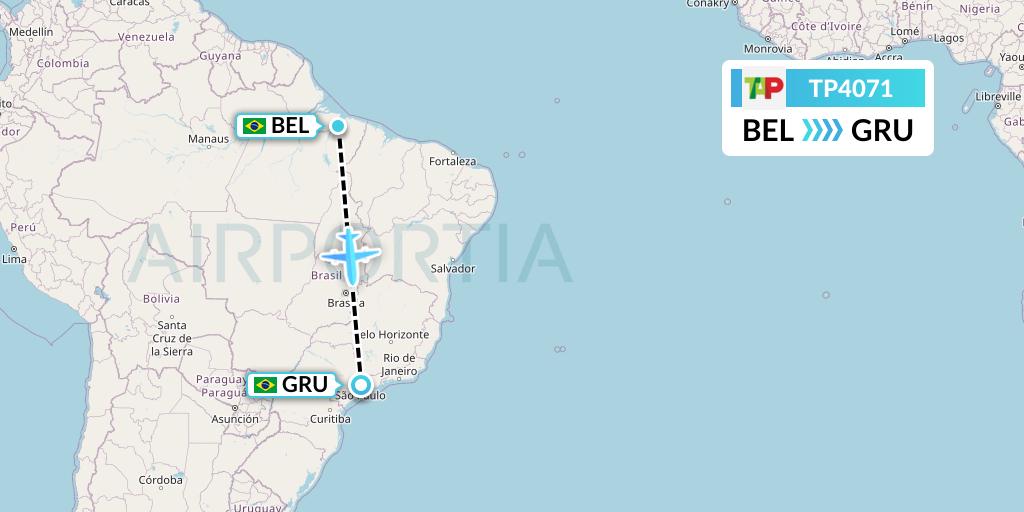 TP4071 TAP Portugal Flight Map: Belem to Sao Paulo