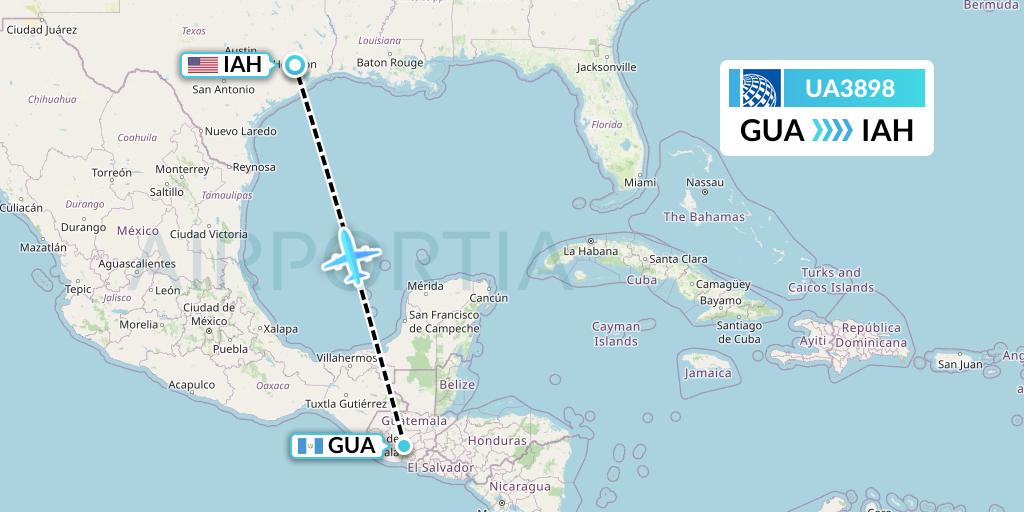 UA3898 United Airlines Flight Map: Guatemala City to Houston