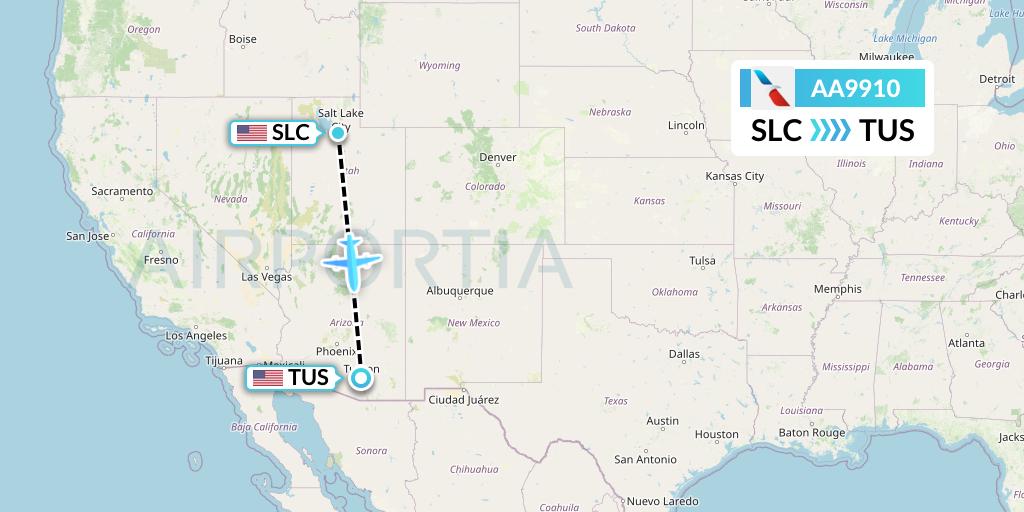 AA9910 American Airlines Flight Map: Salt Lake City to Tucson