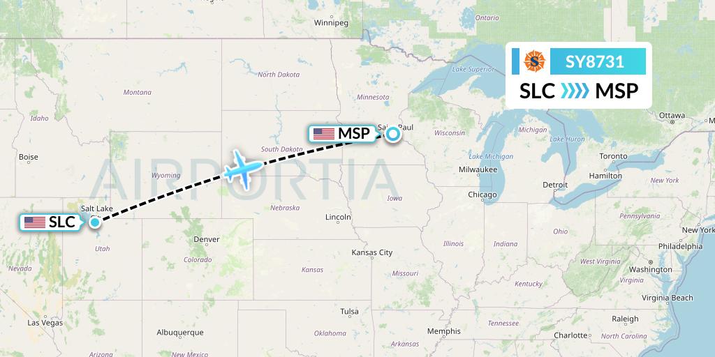 SY8731 Sun Country Airlines Flight Map: Salt Lake City to Minneapolis