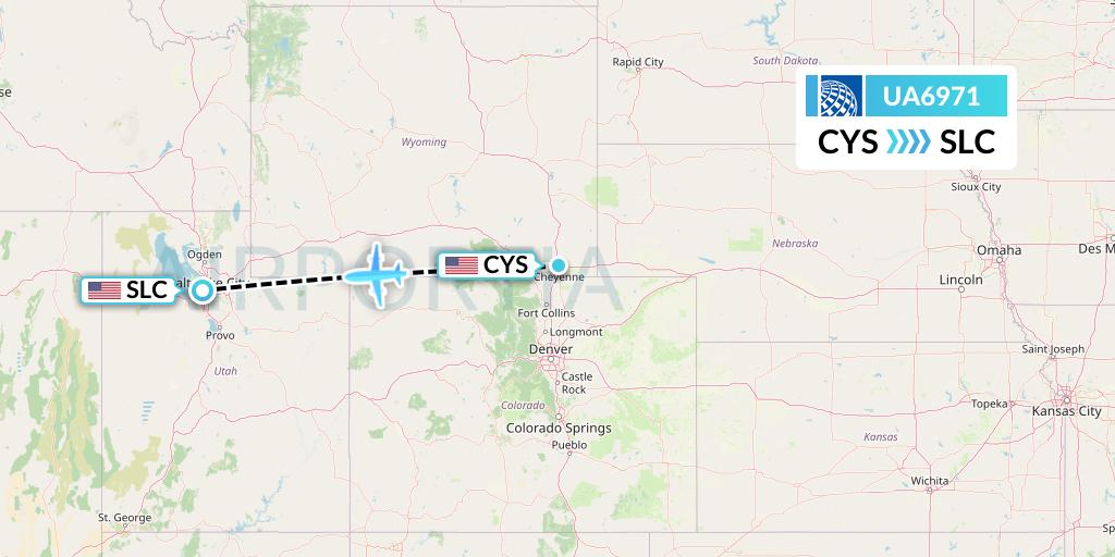 UA6971 United Airlines Flight Map: Cheyenne to Salt Lake City