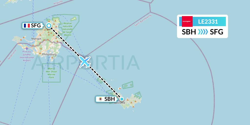 LE2331 Lugansk Airlines Flight Map: St. Jean to Sint Maarten