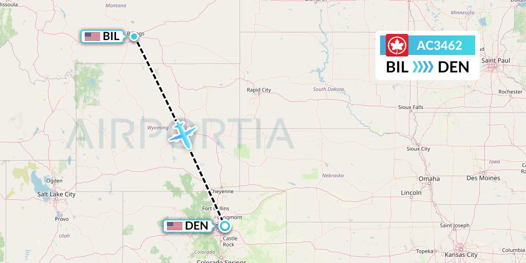 AC3462 Air Canada Flight Map: Billings to Denver