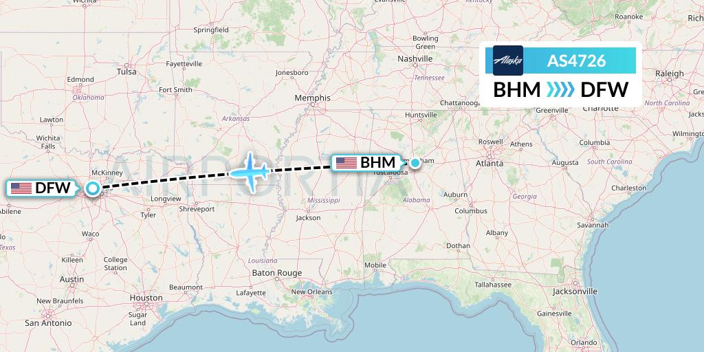 AS4726 Alaska Airlines Flight Map: Birmingham to Dallas