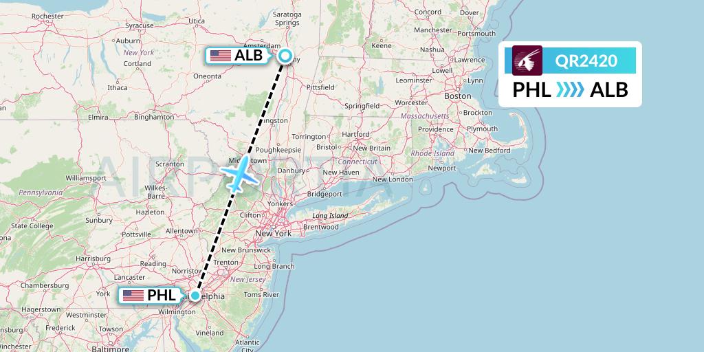 QR2420 Qatar Airways Flight Map: Philadelphia to Albany