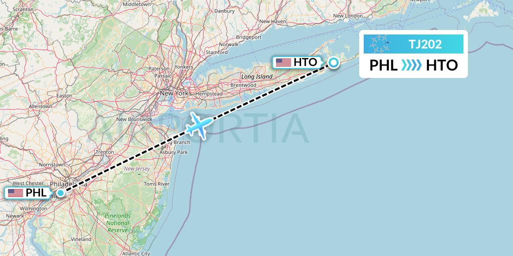 TJ202 Tradewind Aviation Flight Map: Philadelphia to East Hampton