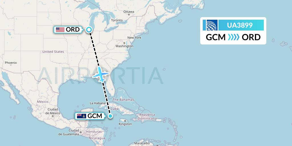 UA3899 United Airlines Flight Map: George Town to Chicago