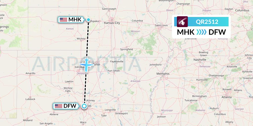 QR2512 Qatar Airways Flight Map: Manhattan to Dallas