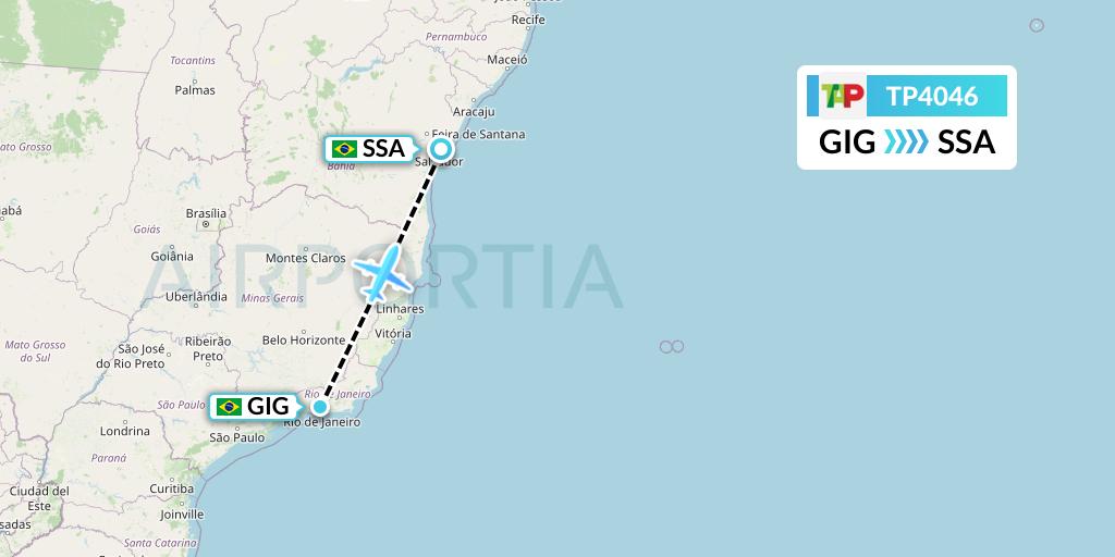 TP4046 TAP Portugal Flight Map: Rio de Janeiro to Salvador