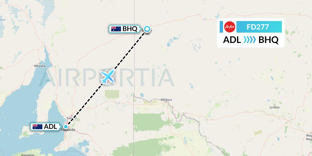 FD277 Thai AirAsia Flight Map: Adelaide to Broken Hill