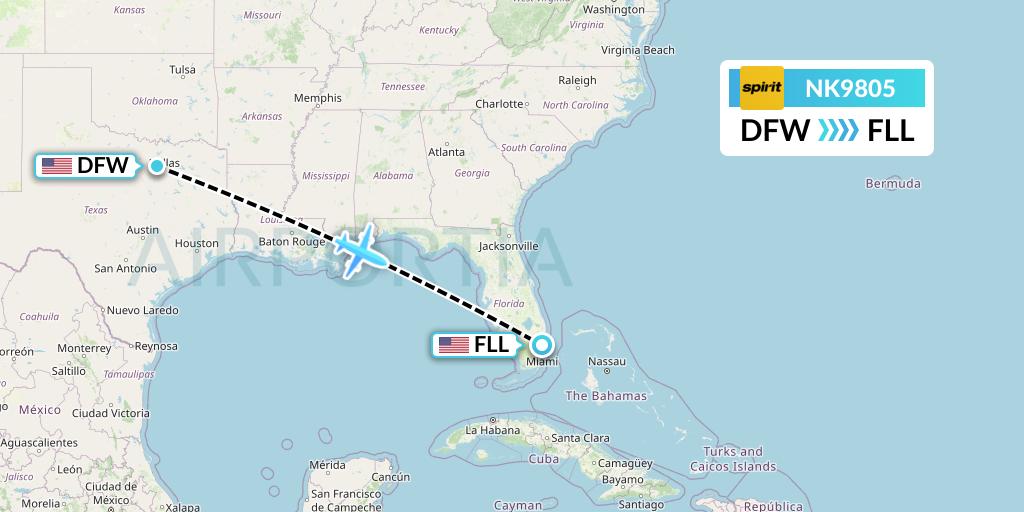 NK9805 Spirit Airlines Flight Map: Dallas to Fort Lauderdale