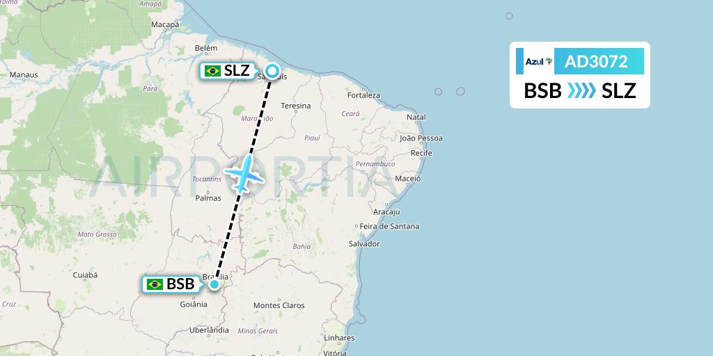 AD3072 Azul Brazilian Airlines Flight Map: Brasilia to Sao Luis