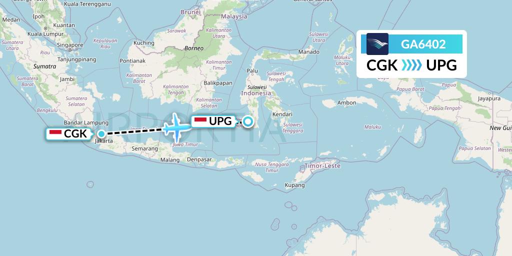 GA6402 Garuda Indonesia Flight Map: Jakarta to Makassar