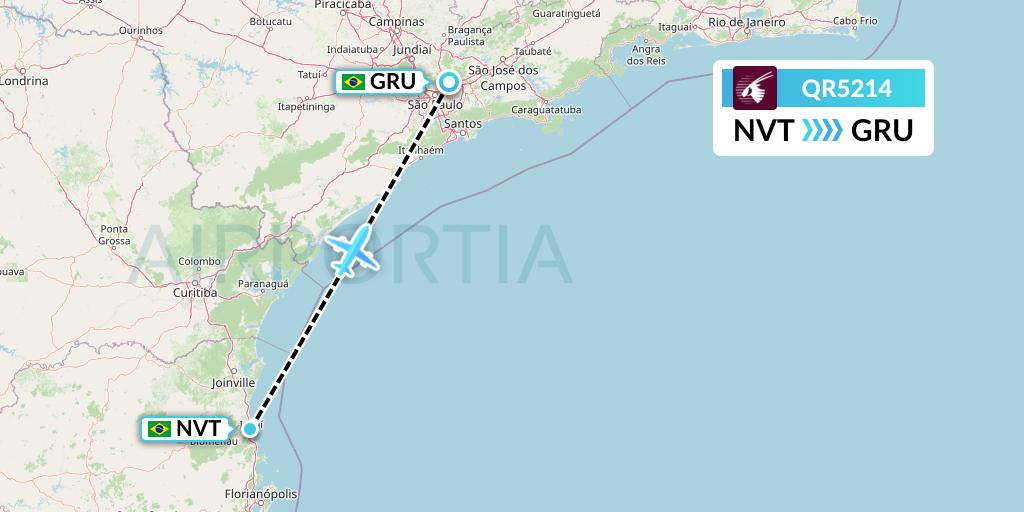 QR5214 Qatar Airways Flight Map: Navegantes to Sao Paulo