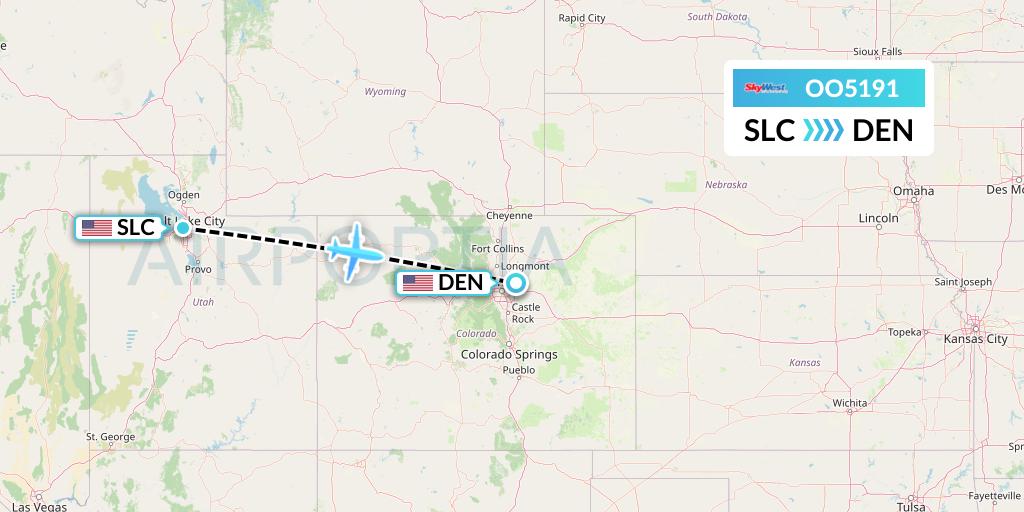 OO5191 SkyWest Airlines Flight Map: Salt Lake City to Denver