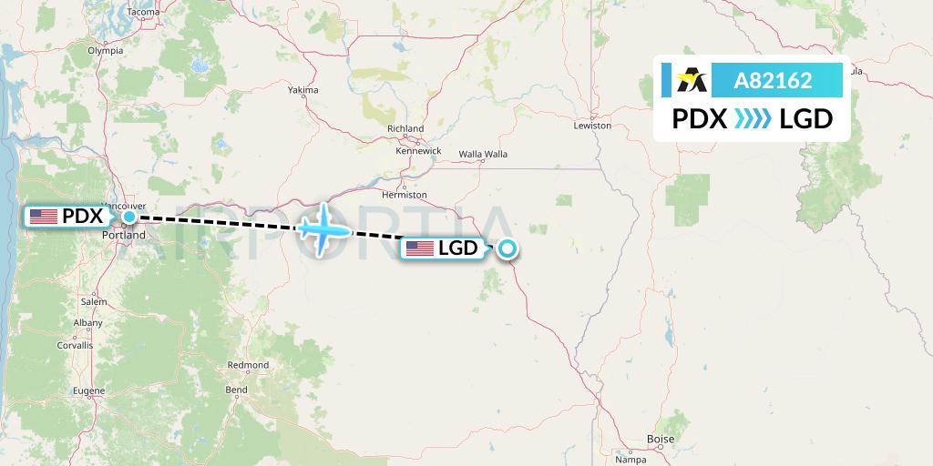 A82162 Aerolink Uganda Flight Map: Portland to La Grande