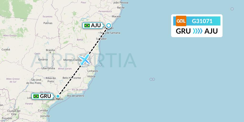 G31071 GOL Transportes Aeros Flight Map: Sao Paulo to Aracaju
